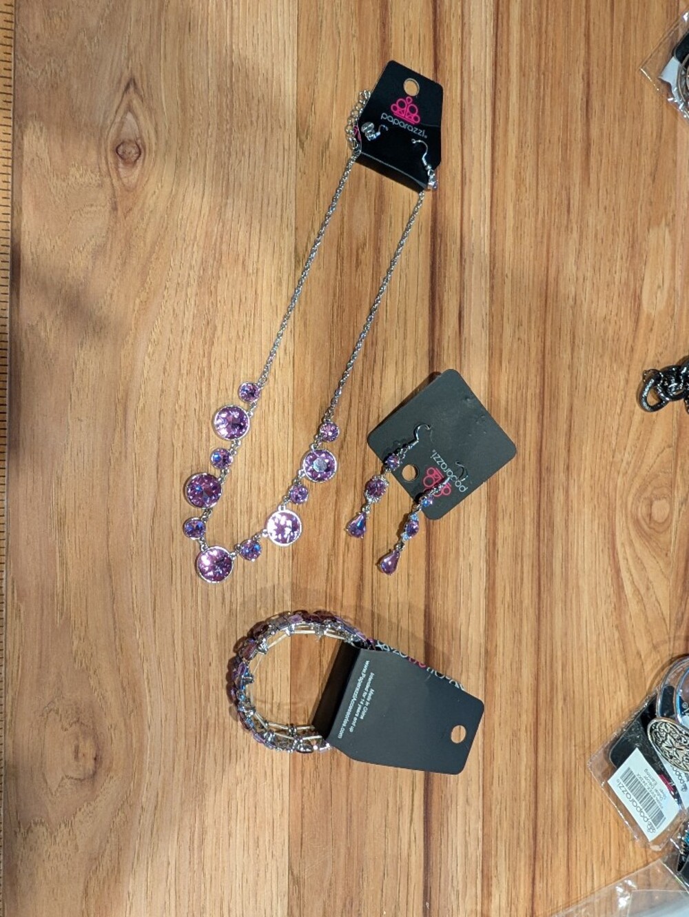 Paparazzi Purple Crystal Necklace  Drop Earrings And Bracelet Set